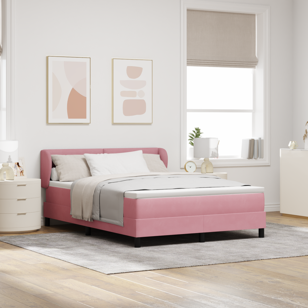 vidaXL Bäddfjäder med huvudgavel Rosa 140 x 190 cm Sammet