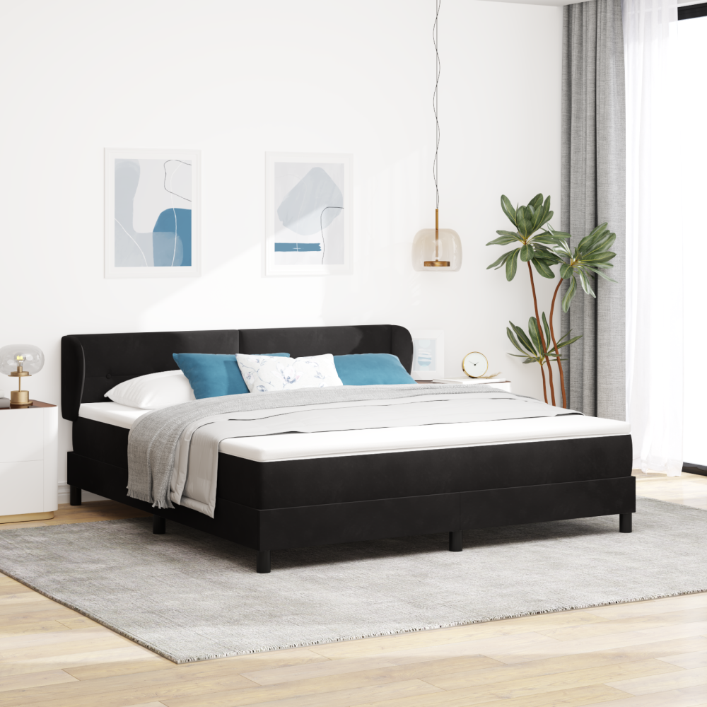 vidaXL Bäddfjäder med huvudgavel Svart 180 x 200 cm Sammet