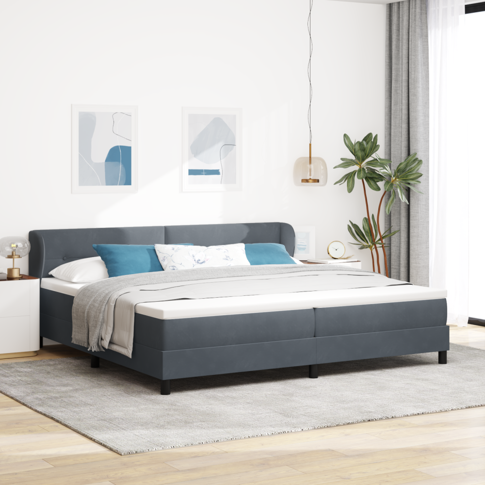 vidaXL Bäddfjäder med huvudgavel Mörkgrå 200 x 200 cm Sammet