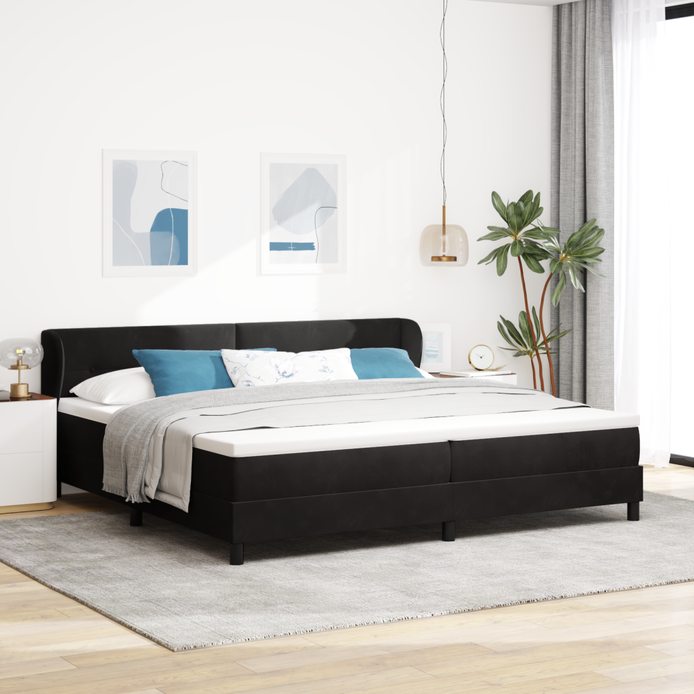 vidaXL Bäddfjäder med huvudgavel Svart 200 x 200 cm Sammet