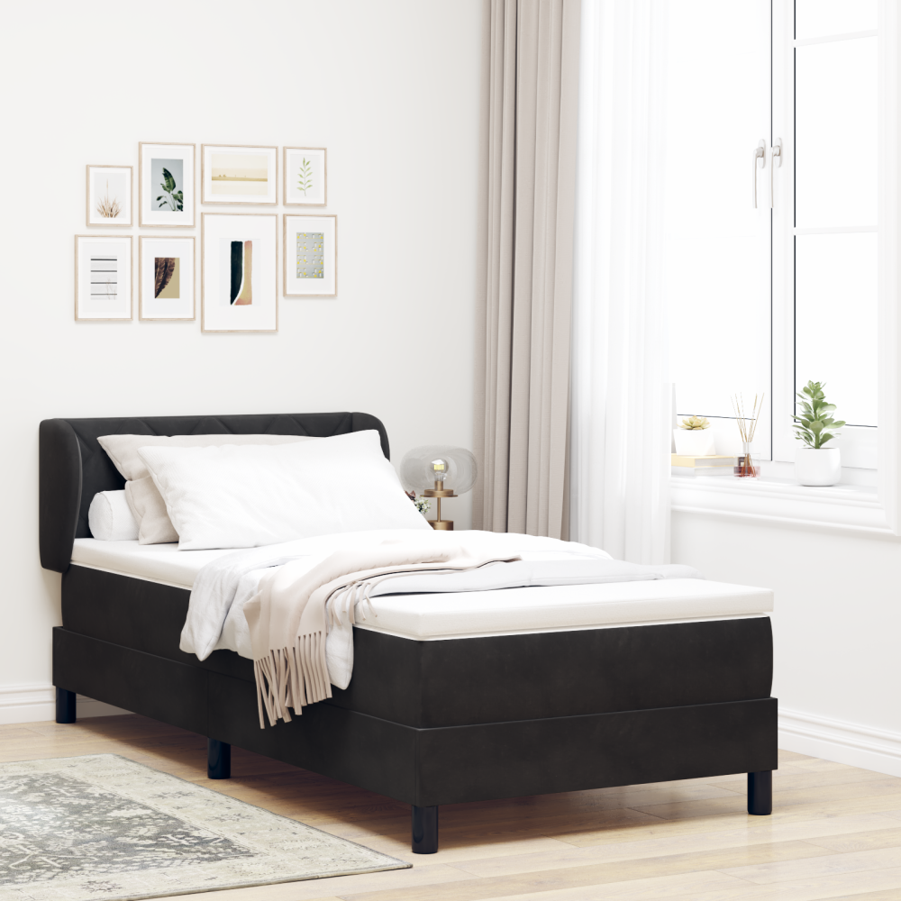 vidaXL Bäddfjäder med huvudgavel Svart 100 x 200 cm Sammet