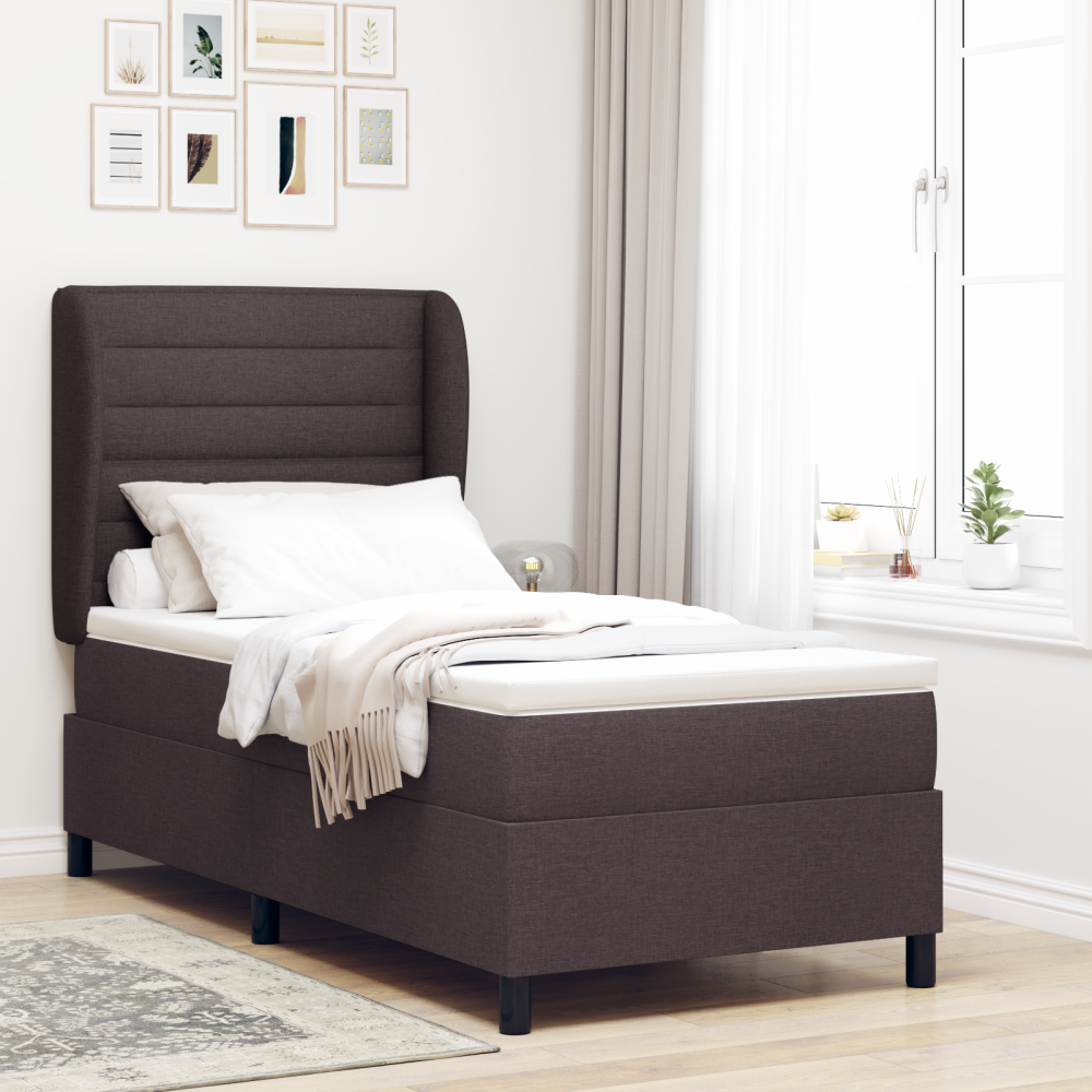 vidaXL Resårsäng med madrass 90x200 cm mörkbrun tyg