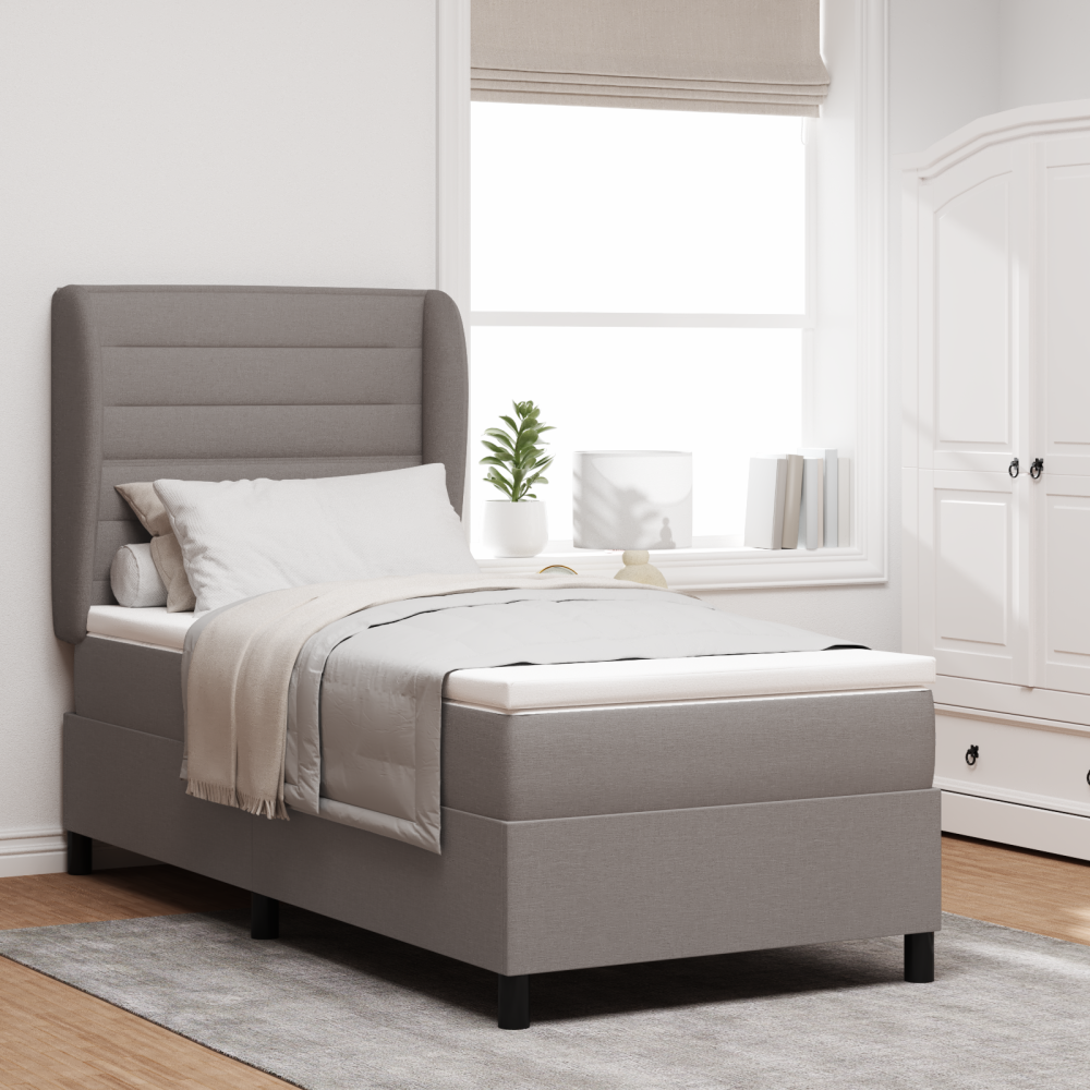 vidaXL Bäddfjäder med madrass med huvudgavel Taupe 100 x 200 cm tyg