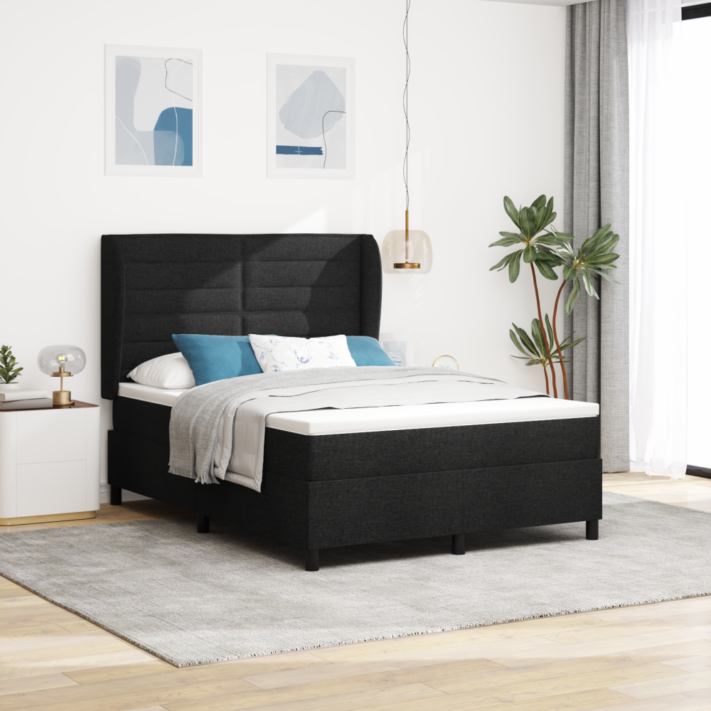 vidaXL Bäddfjäder med madrass med huvudgavel Svart 140 x 190 cm tyg