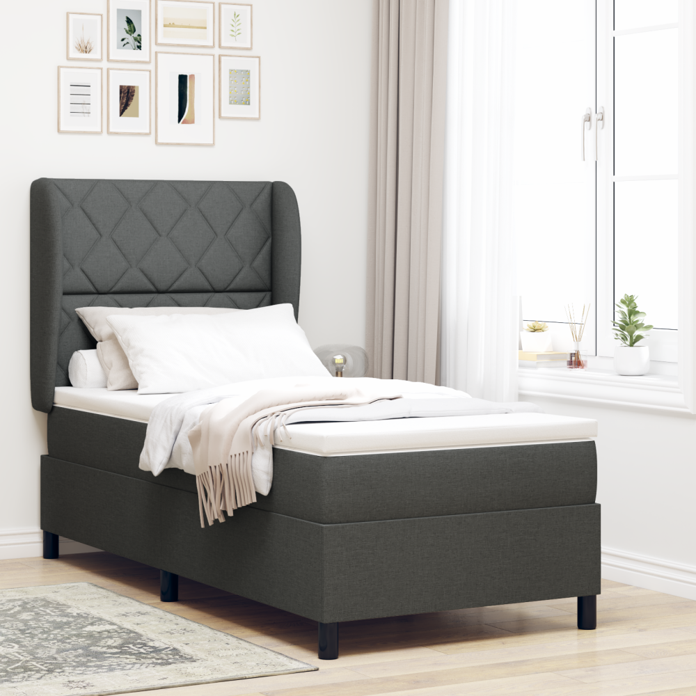 vidaXL Resårsäng med madrass 90x190 cm mörkgrå tyg