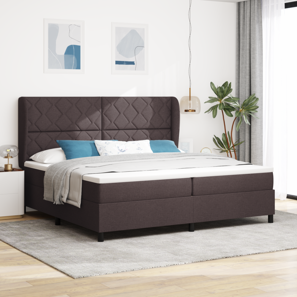 vidaXL Bäddfjäder med huvudgavel Mörkbrun 200 x 200 cm tyg