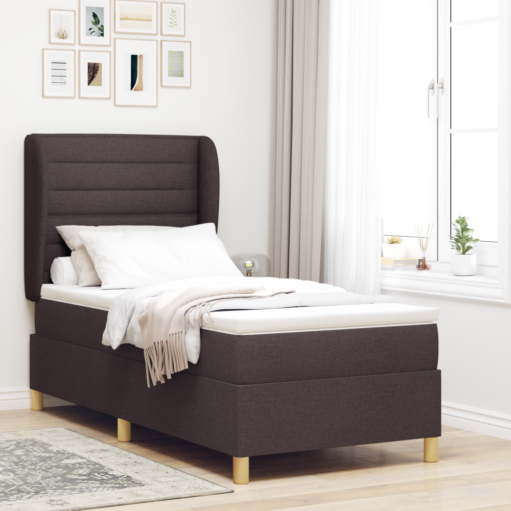 vidaXL Bäddfjäder med madrass med huvudgavel Mörkbrun 200 x 90 cm tyg