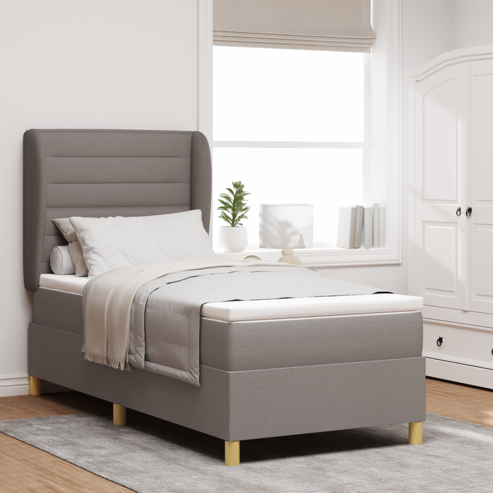 vidaXL Bäddfjäder med madrass med huvudgavel Taupe 200 x 100 cm tyg