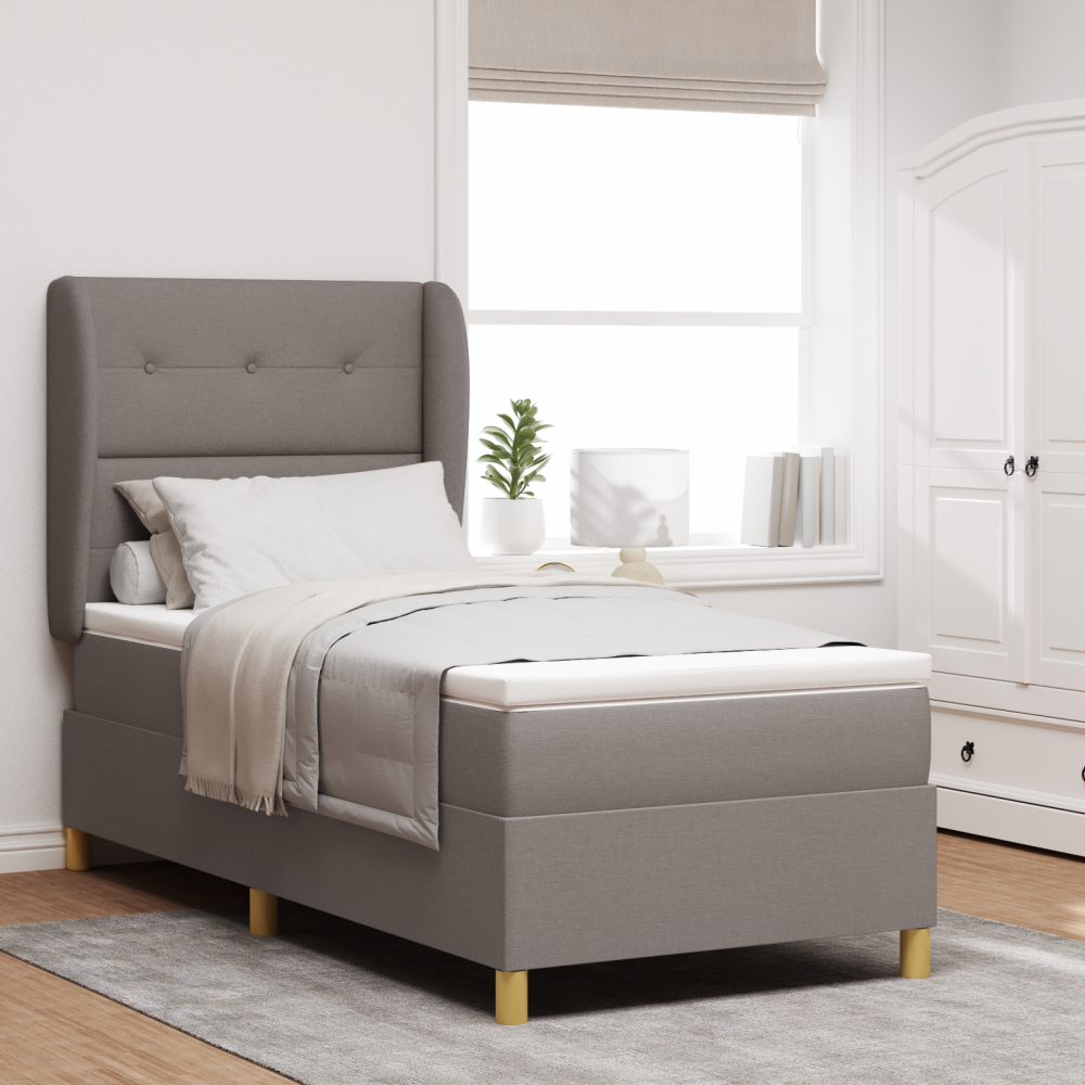 vidaXL Bäddfjäder med huvudgavel Taupe 200 x 100 cm tyg