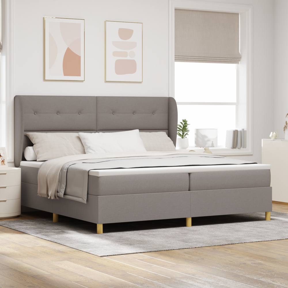 vidaXL Bäddfjäder med huvudgavel Taupe 200 x 200 cm tyg
