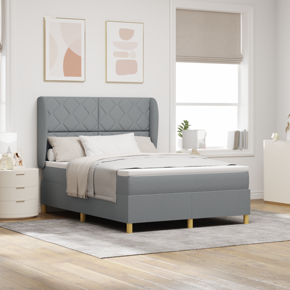 vidaXL Resårsäng med madrass 140x200 cm ljusgrå tyg