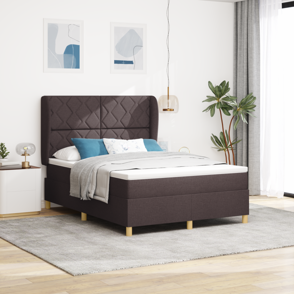 vidaXL Bäddfjäder med huvudgavel Mörkbrun 200 x 160 cm tyg