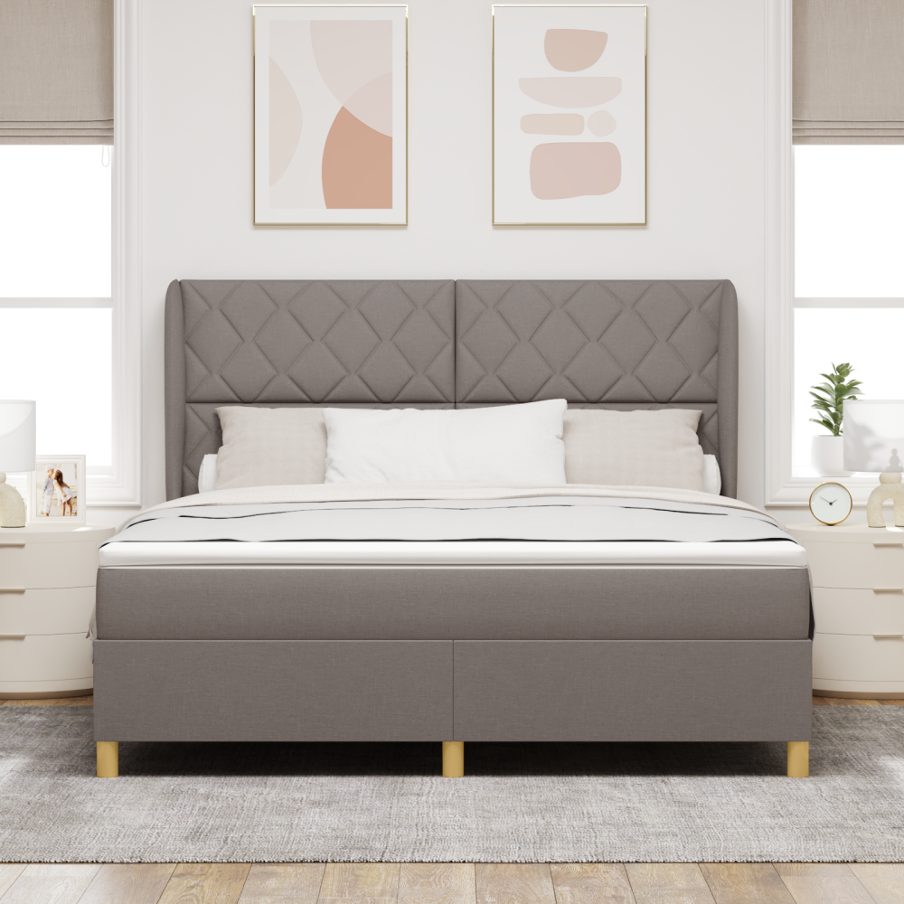vidaXL Bäddfjäder med huvudgavel Taupe 200 x 180 cm tyg