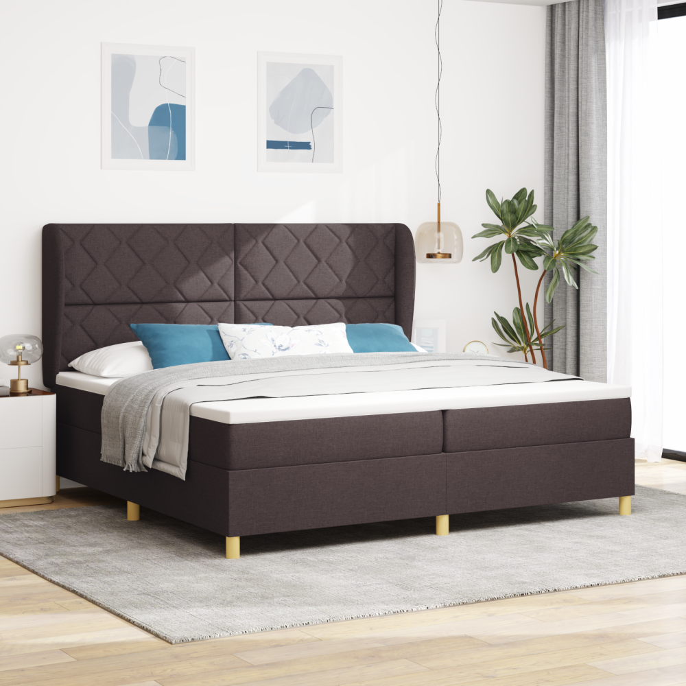 vidaXL Bäddfjäder med huvudgavel Mörkbrun 200 x 200 cm tyg