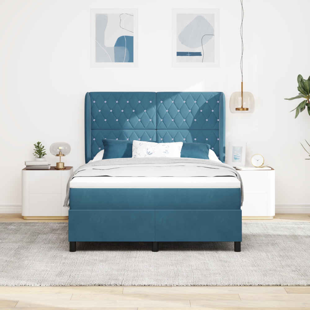 vidaXL Bäddfjäder med madrass Mörkblå 200 x 140 cm Sammet