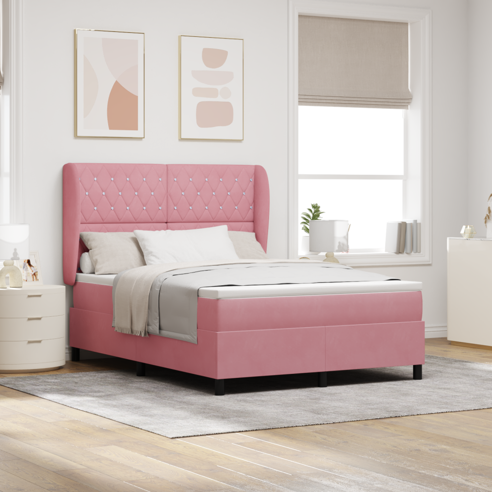 vidaXL Bäddfjäder med madrass med huvudgavel Rosa 200 x 140 cm Sammet
