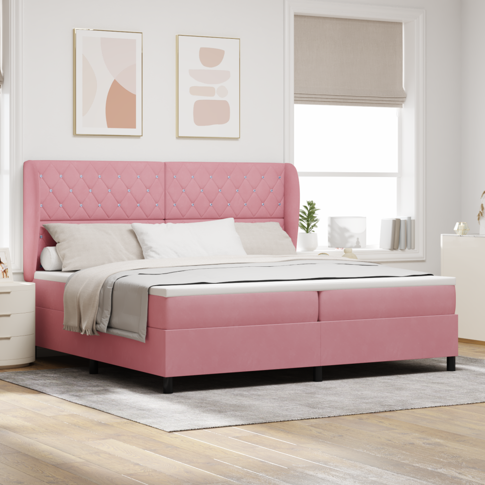 vidaXL Bäddfjäder med huvudgavel Rosa 200 x 200 cm Sammet