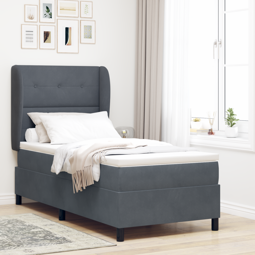 vidaXL Bäddfjäder med huvudgavel Mörkgrå 200 x 100 cm Sammet