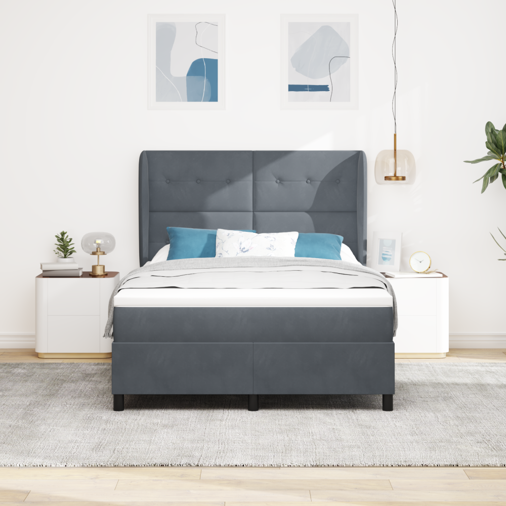 vidaXL Bäddfjäder med huvudgavel Mörkgrå 200 x 140 cm Sammet