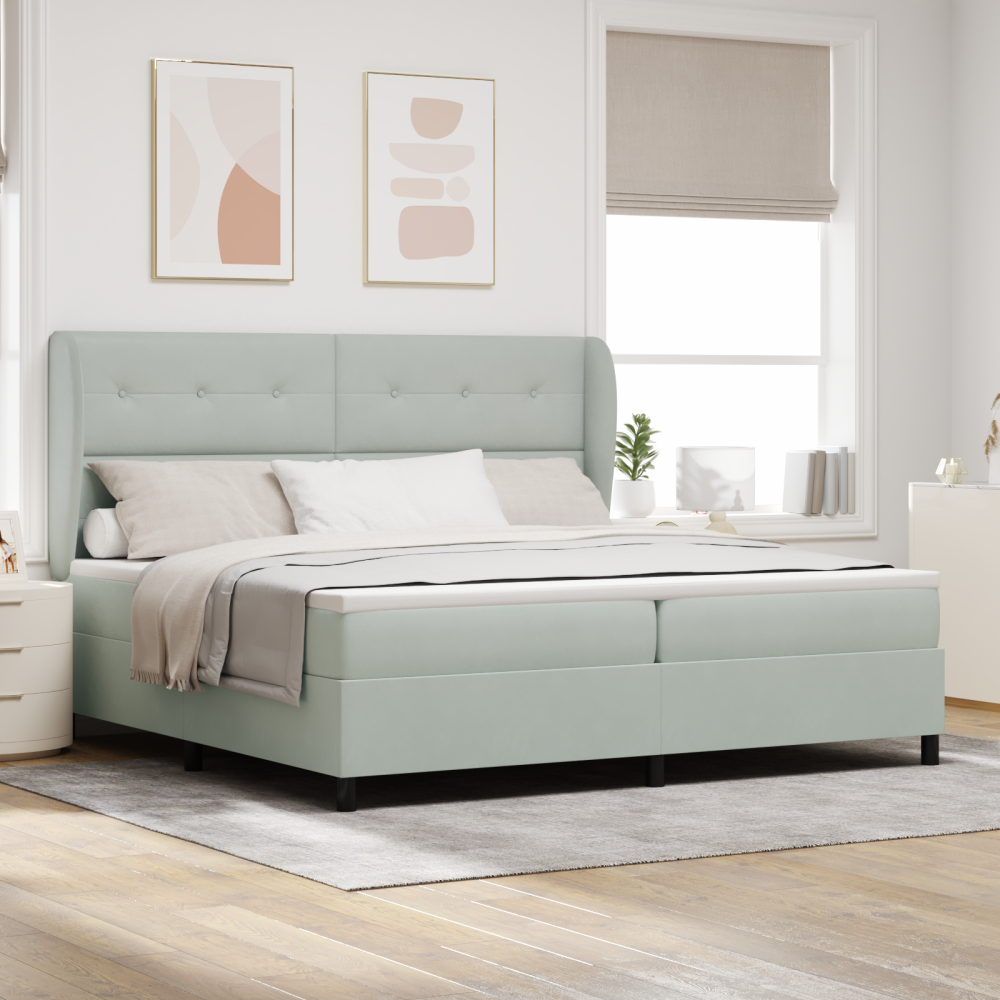 vidaXL Resårsäng med madrass 200x200 cm ljusgrå sammet