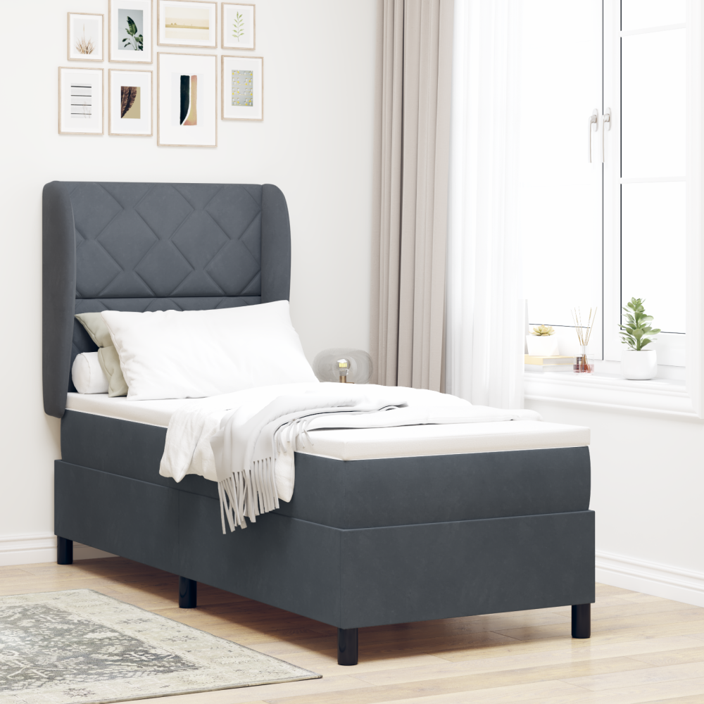 vidaXL Resårsäng med madrass 80x200 cm mörkgrå sammet