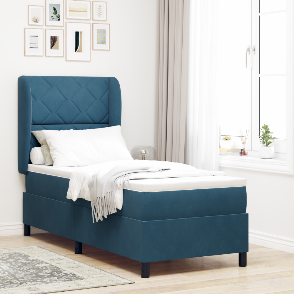 vidaXL Bäddfjäder med huvudgavel Mörkblå 200 x 80 cm Sammet