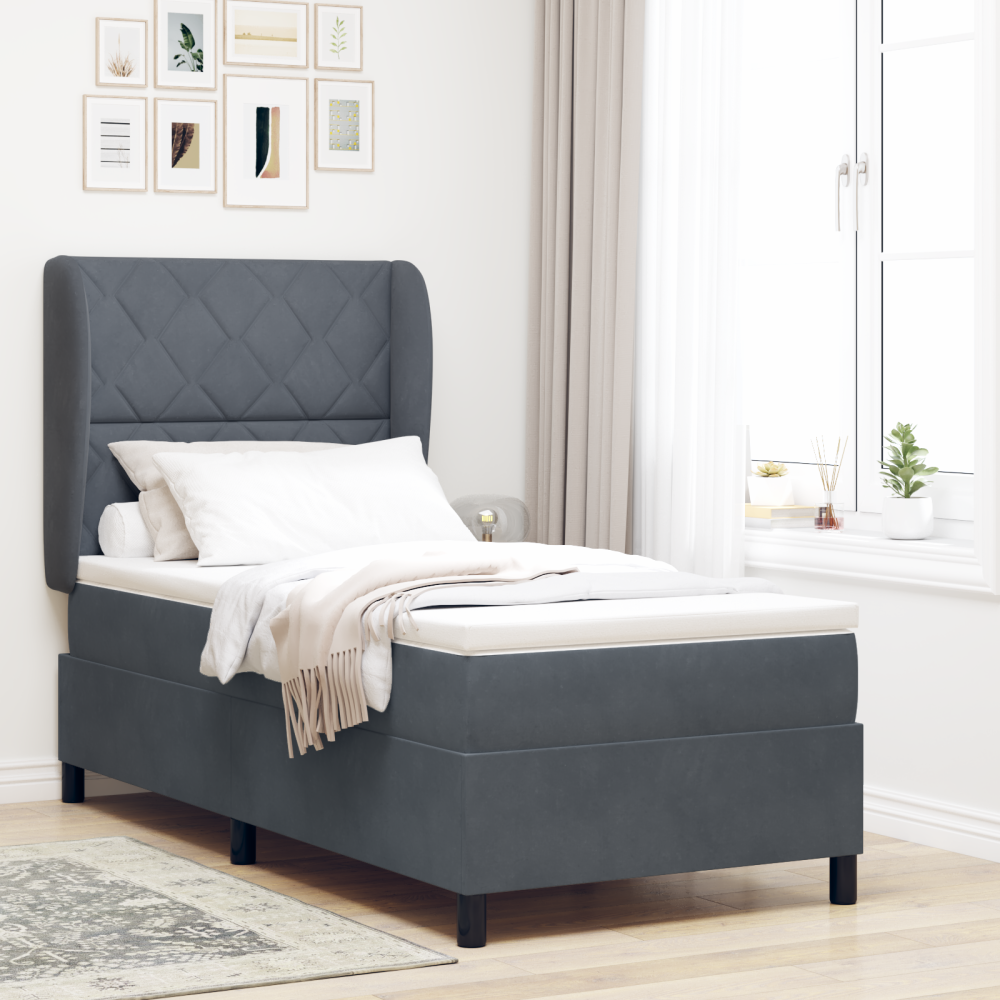 vidaXL Resårsäng med madrass 90x190 cm mörkgrå sammet