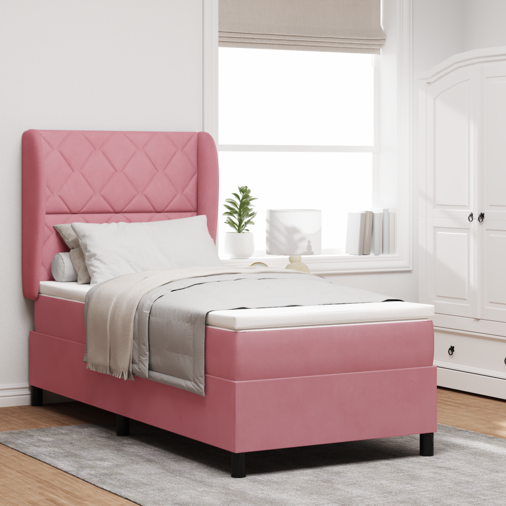 vidaXL Bäddfjäder med huvudgavel Rosa 190 x 90 cm Sammet