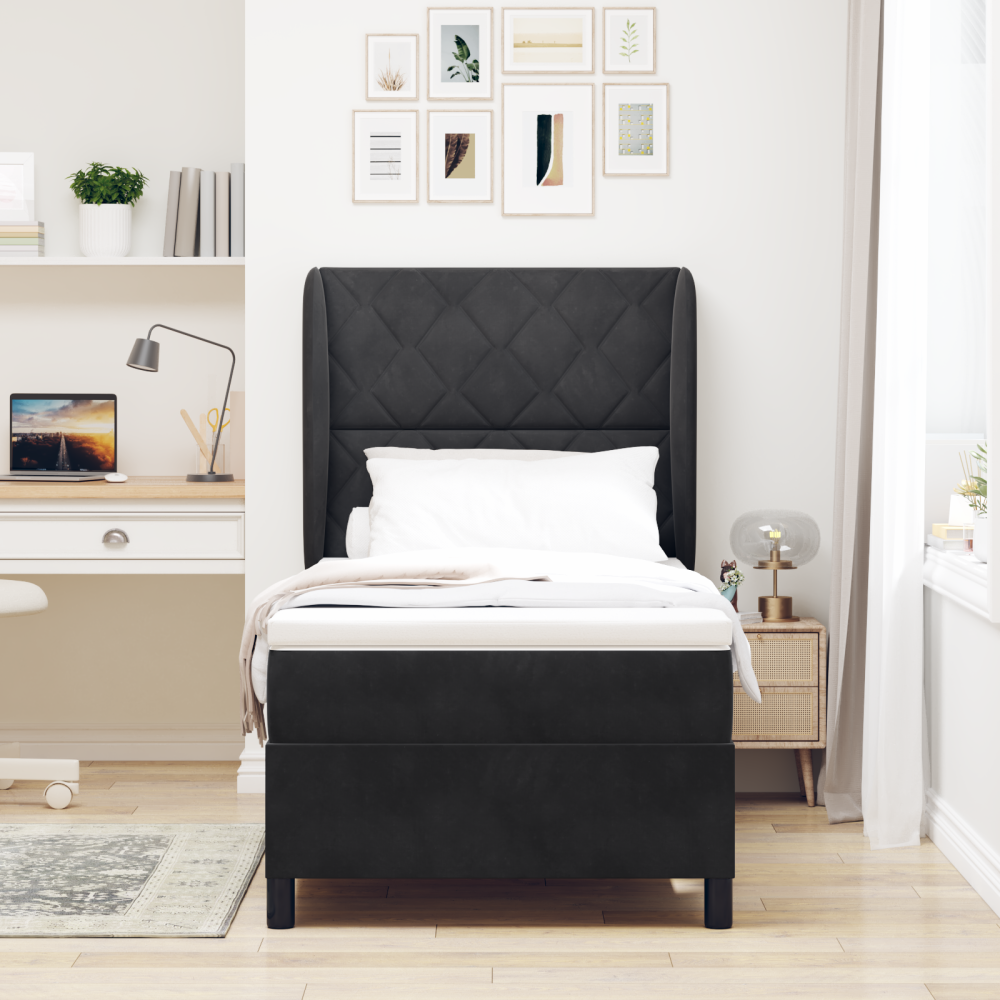 vidaXL Bäddfjäder med huvudgavel Svart 200 x 100 cm Sammet