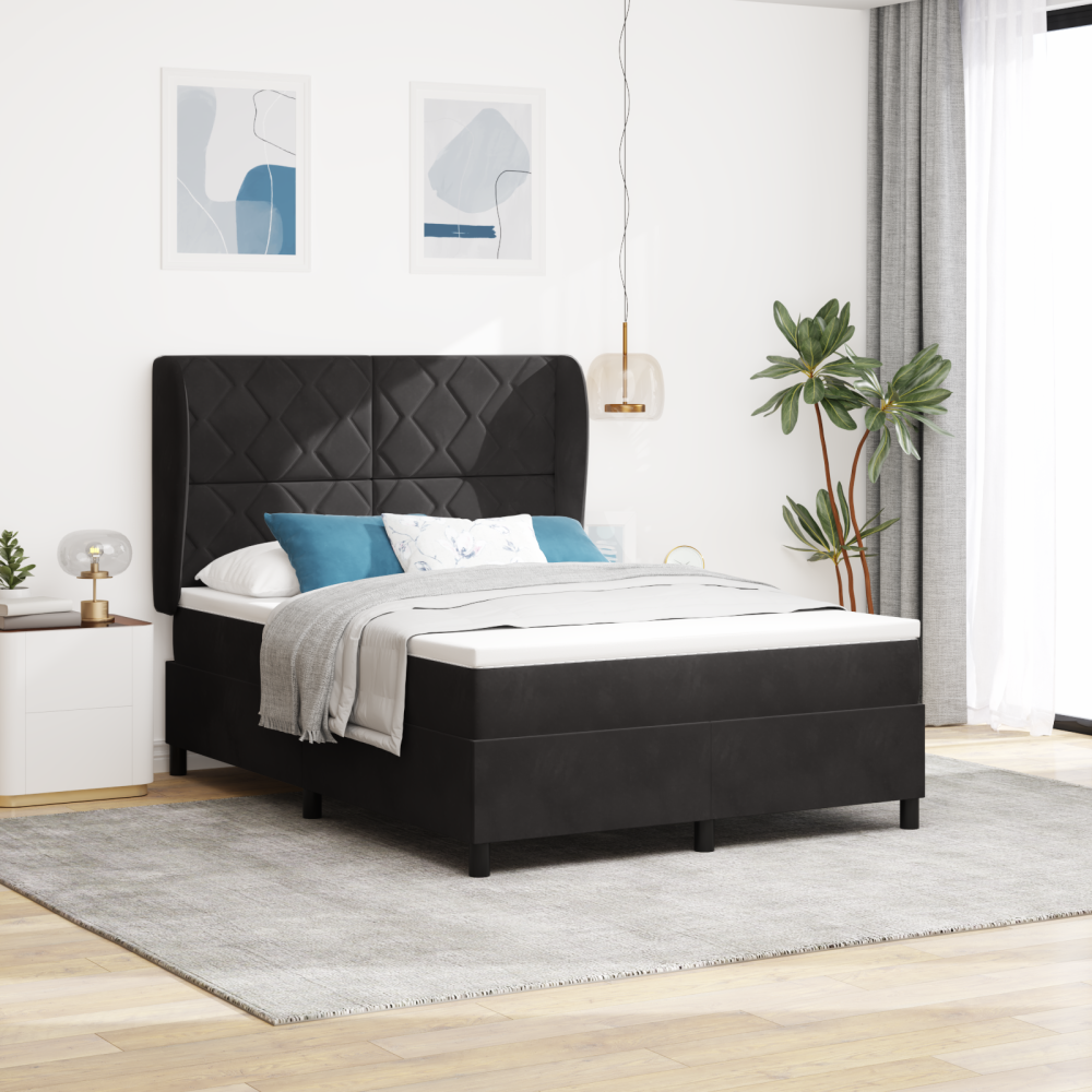 vidaXL Bäddfjäder med huvudgavel Svart 200 x 140 cm Sammet