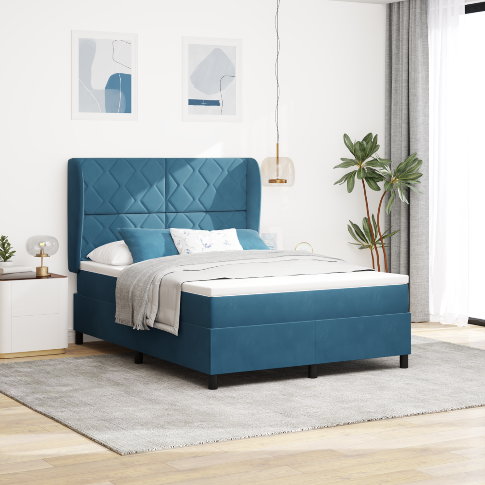 vidaXL Resårsäng med madrass 140x200 cm mörkblå sammet