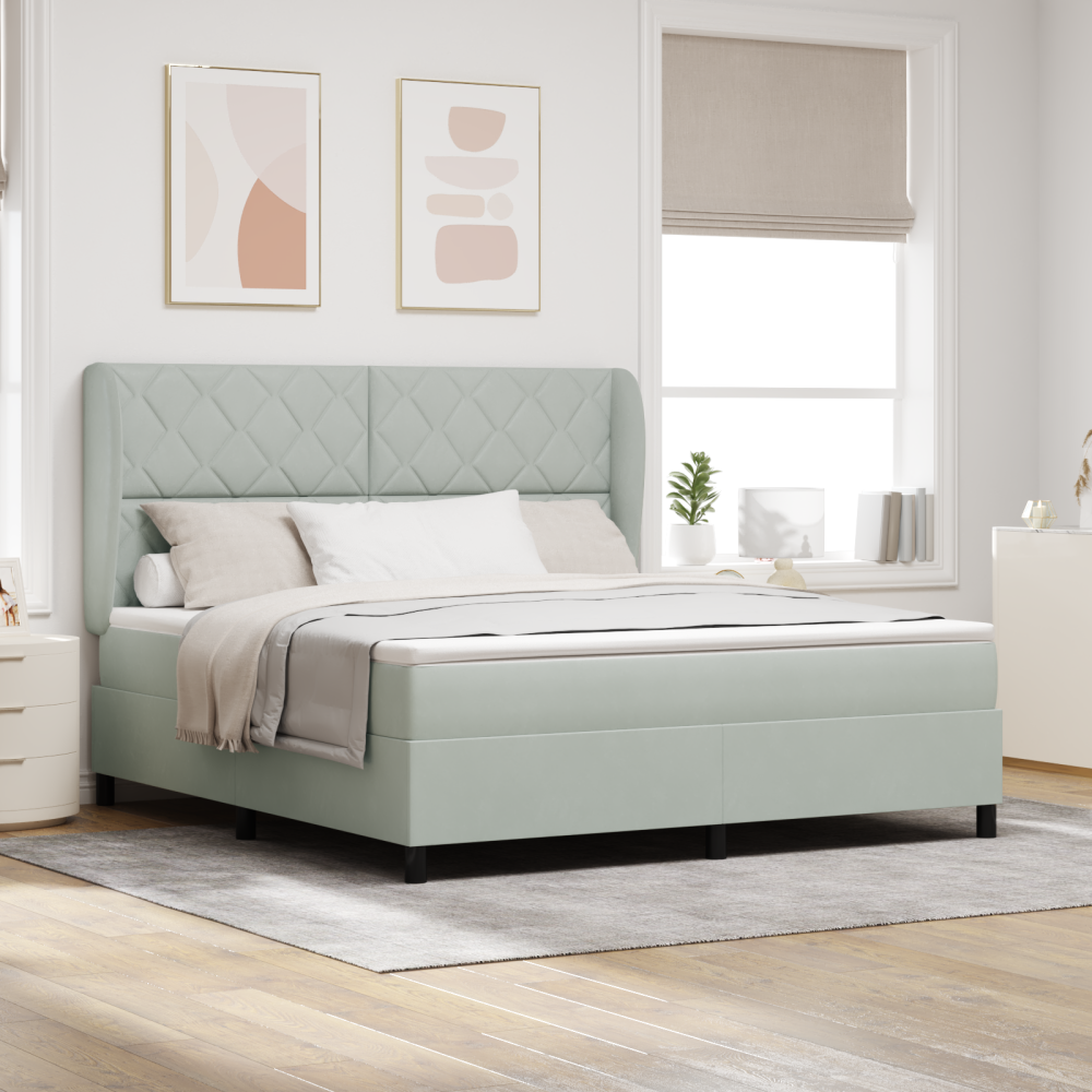 vidaXL Resårsäng med madrass 180x200 cm ljusgrå sammet