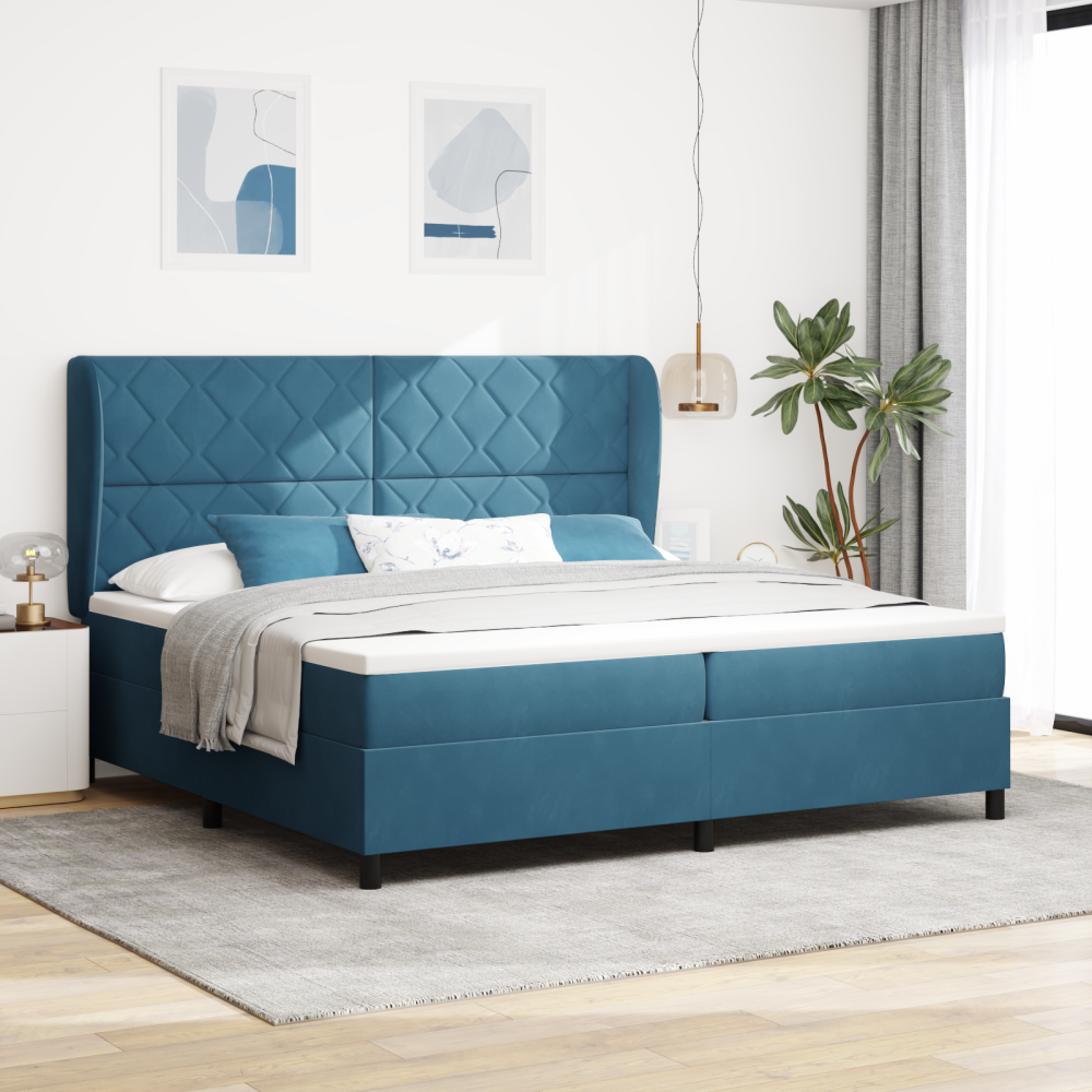 vidaXL Bäddfjäder med huvudgavel Mörkblå 200 x 200 cm Sammet