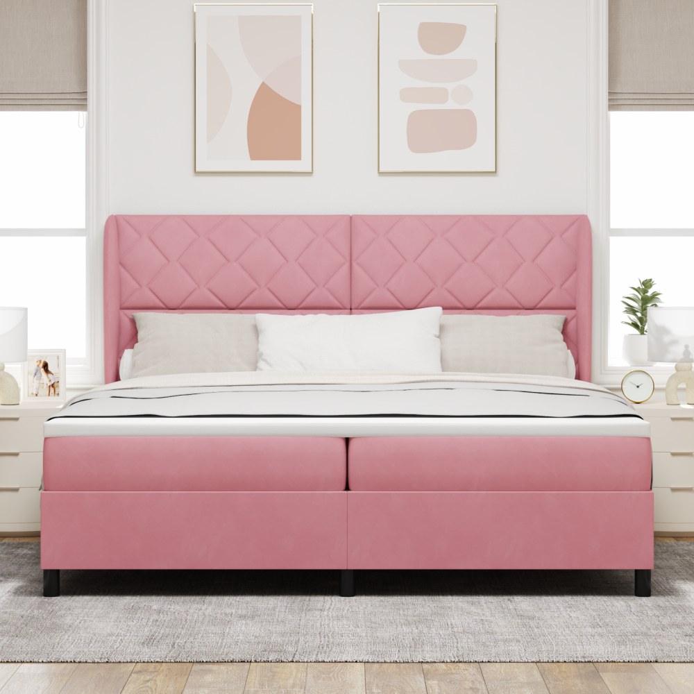 vidaXL Bäddfjäder med huvudgavel Rosa 200 x 200 cm Sammet