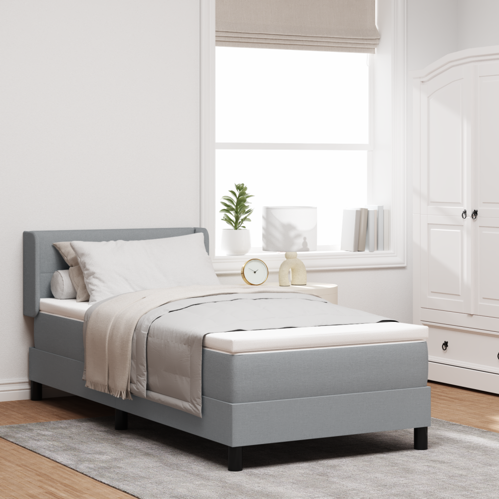 vidaXL Box Spring-säng med madrass i ljusgrått, 90 x 200 cm, tyg.