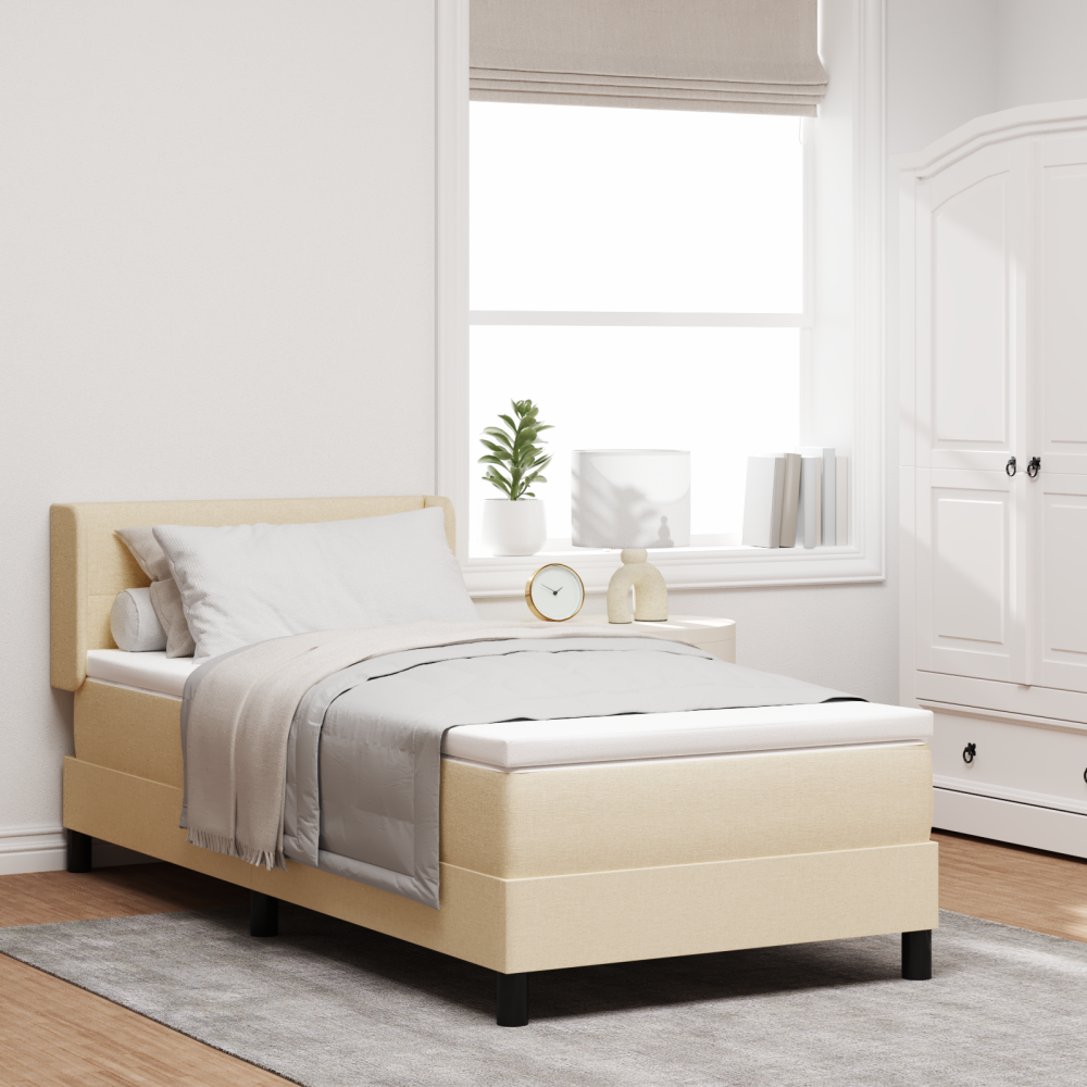 vidaXL Boxspring-säng med madrass i gräddvit, 90 x 200 cm, tyg.