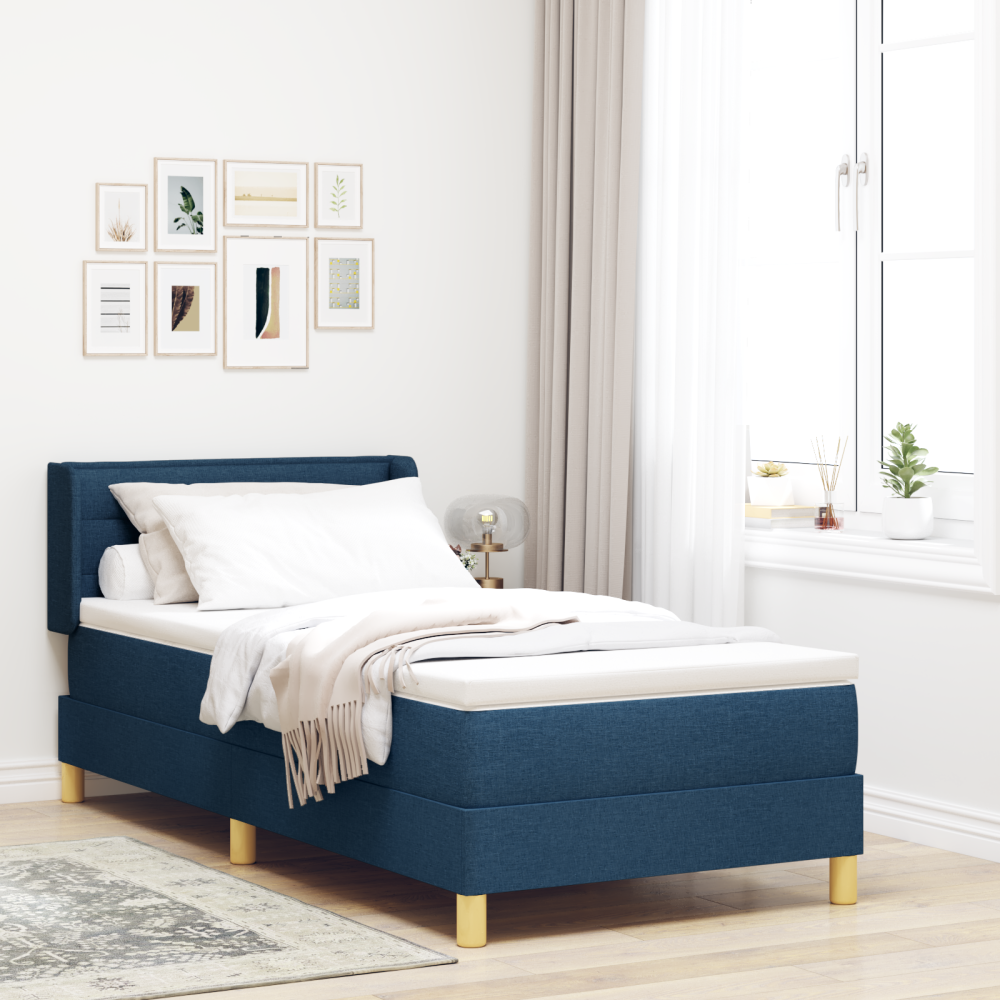 vidaXL Boxspring-säng med madrass - Blå, 80 x 200 cm, Tyg