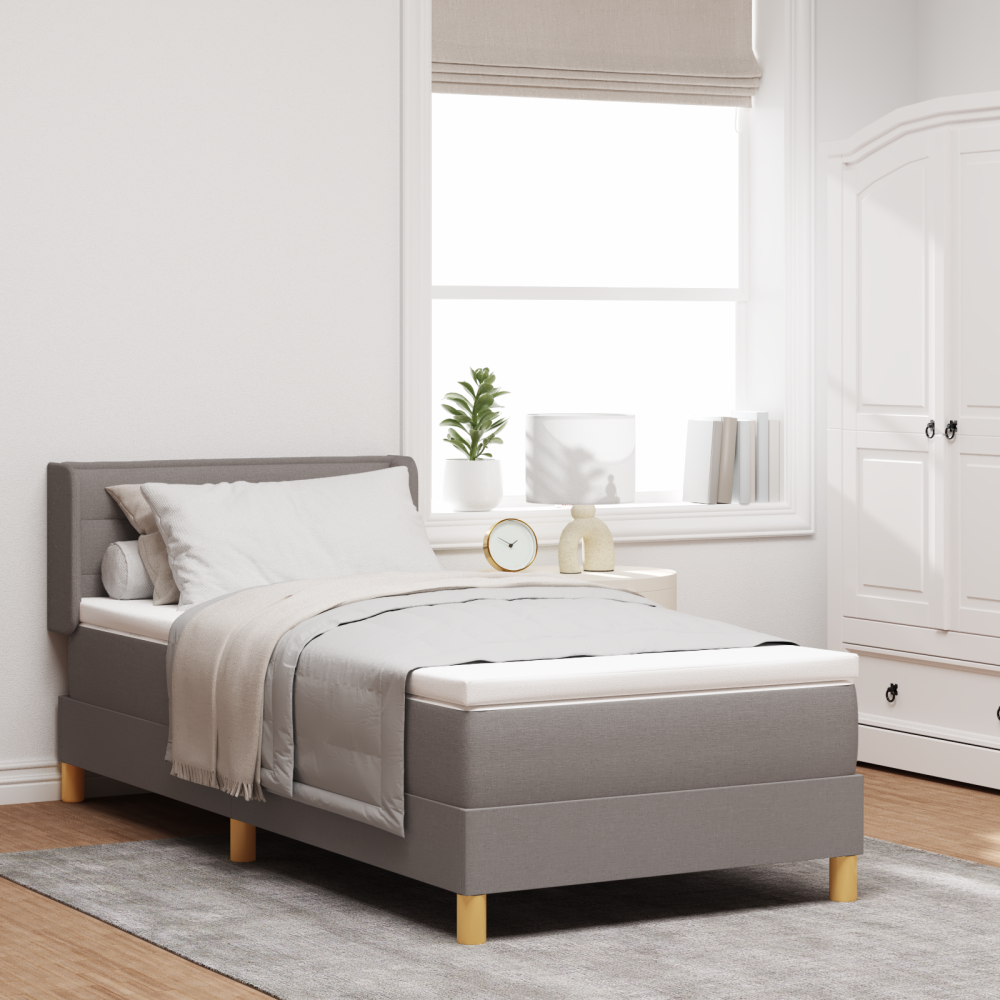 vidaXL Bäddfjäder med madrass med huvudgavel Taupe 200 x 90 cm tyg