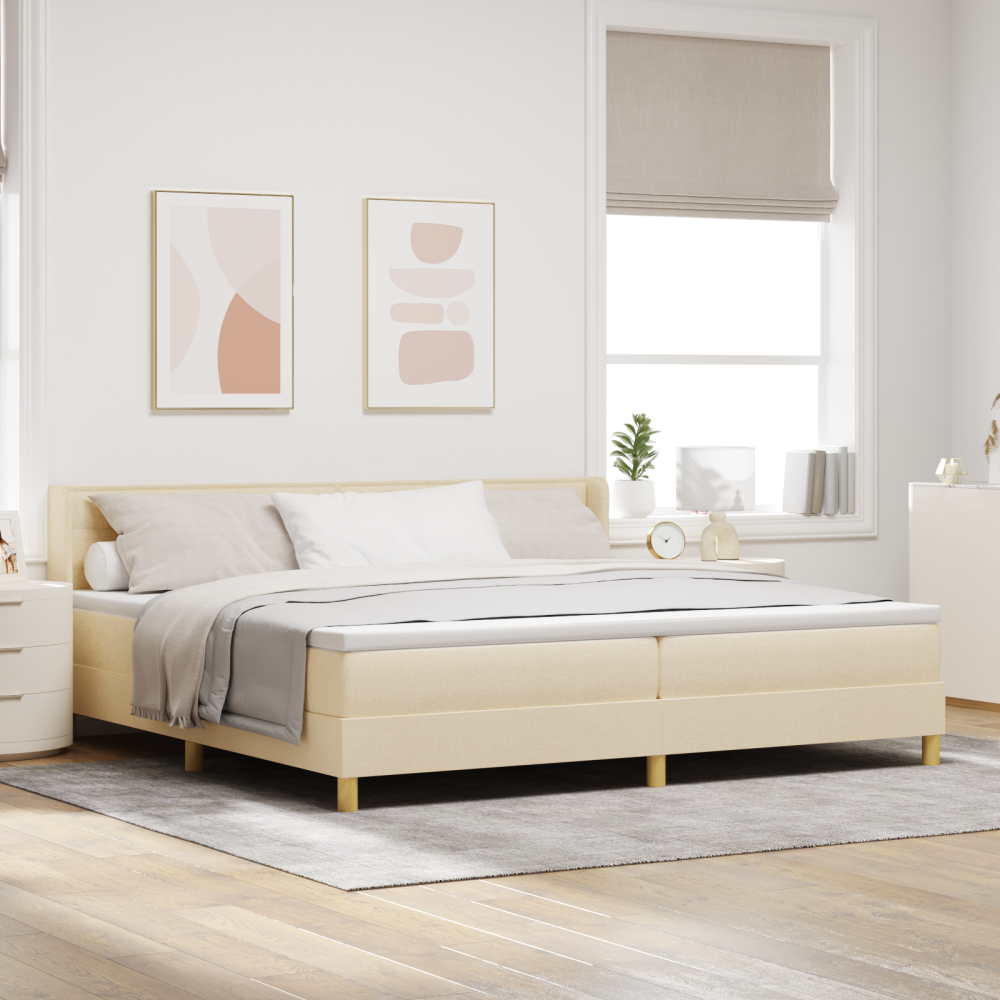 vidaXL Boxspring-säng med madrass, gräddfärgad, 200 x 200 cm i tyg.