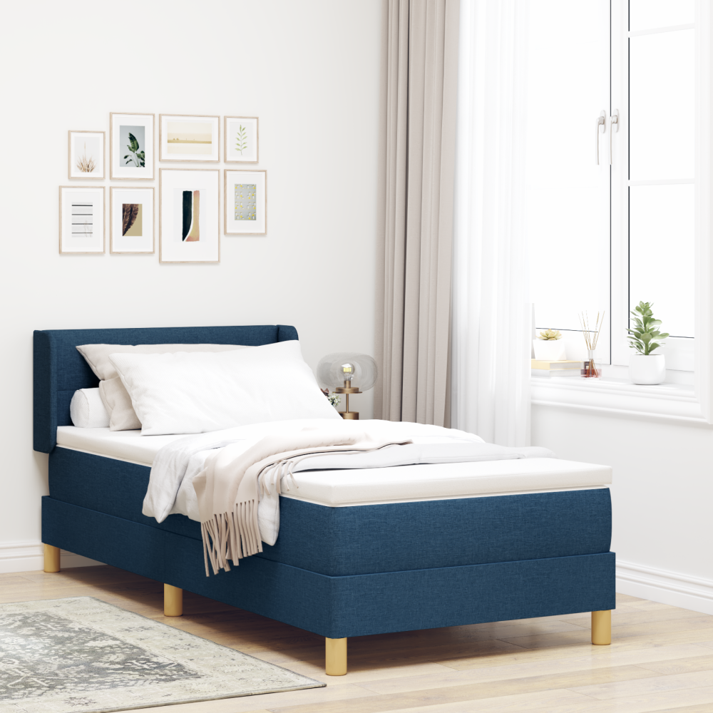 vidaXL Boxspring-säng med blå madrass, 80 x 200 cm, Tyg
