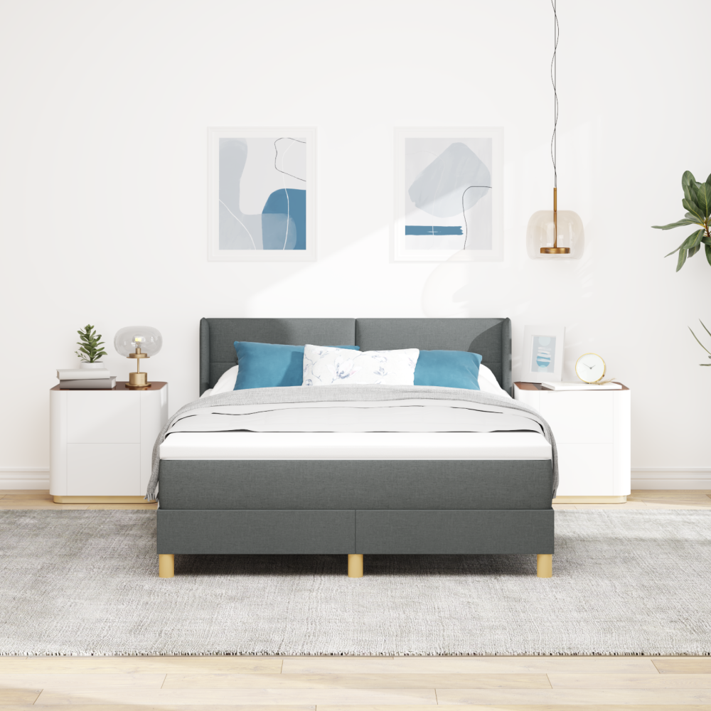 vidaXL Bäddfjäder med huvudgavel Mörkgrå 200 x 140 cm tyg