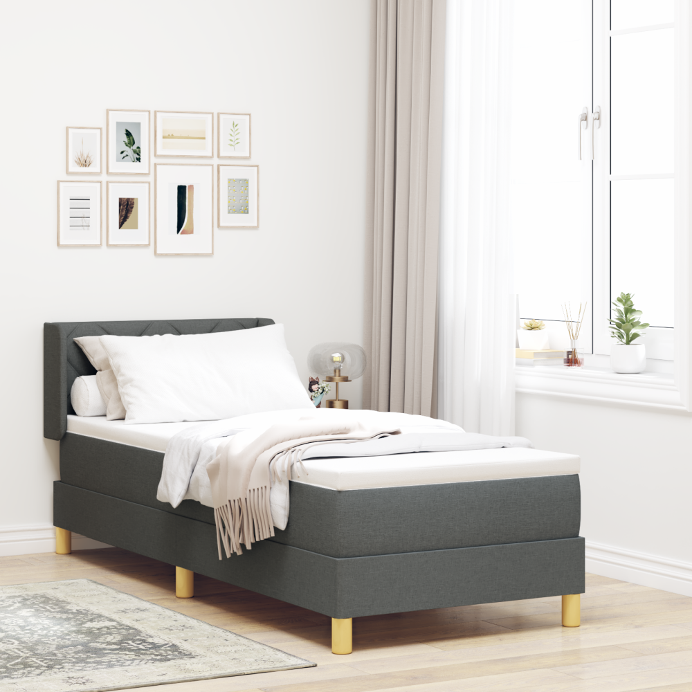 vidaXL Boxspring säng med madrass - mörkgrå, 80 x 200 cm, tyg