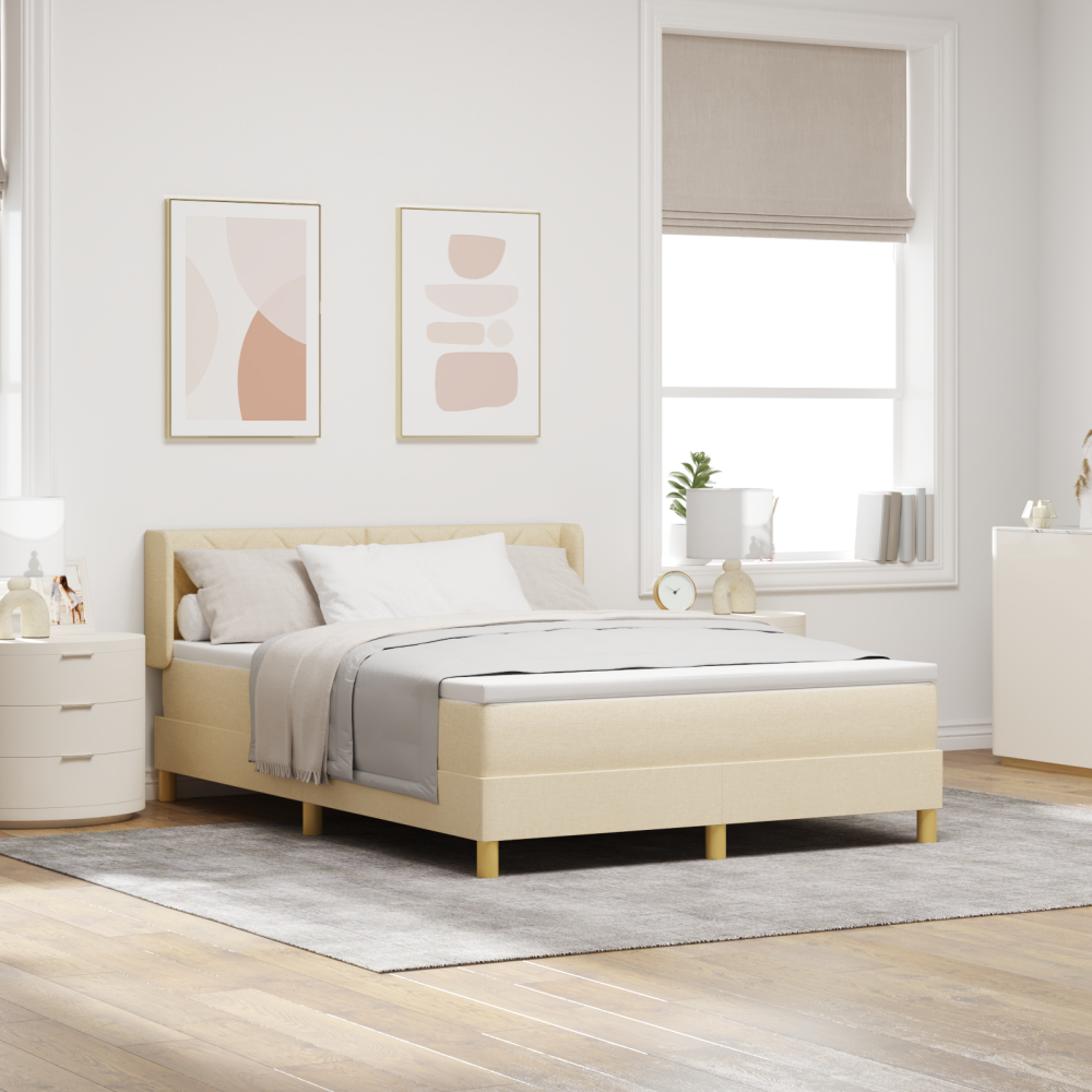 vidaXL Boxspring säng med madrass - krämfärgad, 160 x 200 cm, tyg