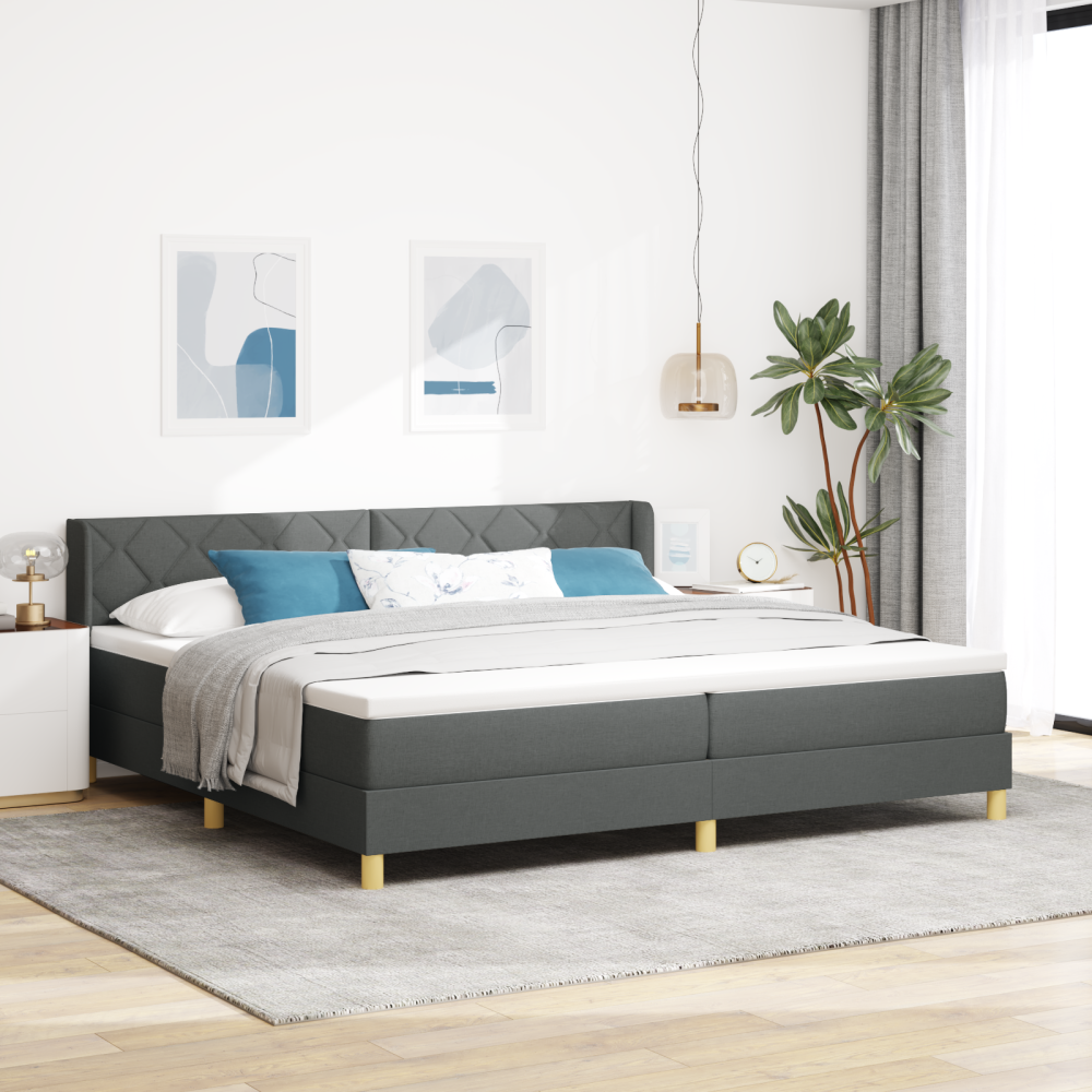 vidaXL Boxspring säng med madrass - Mörkgrå 200 x 200 cm - Tyg