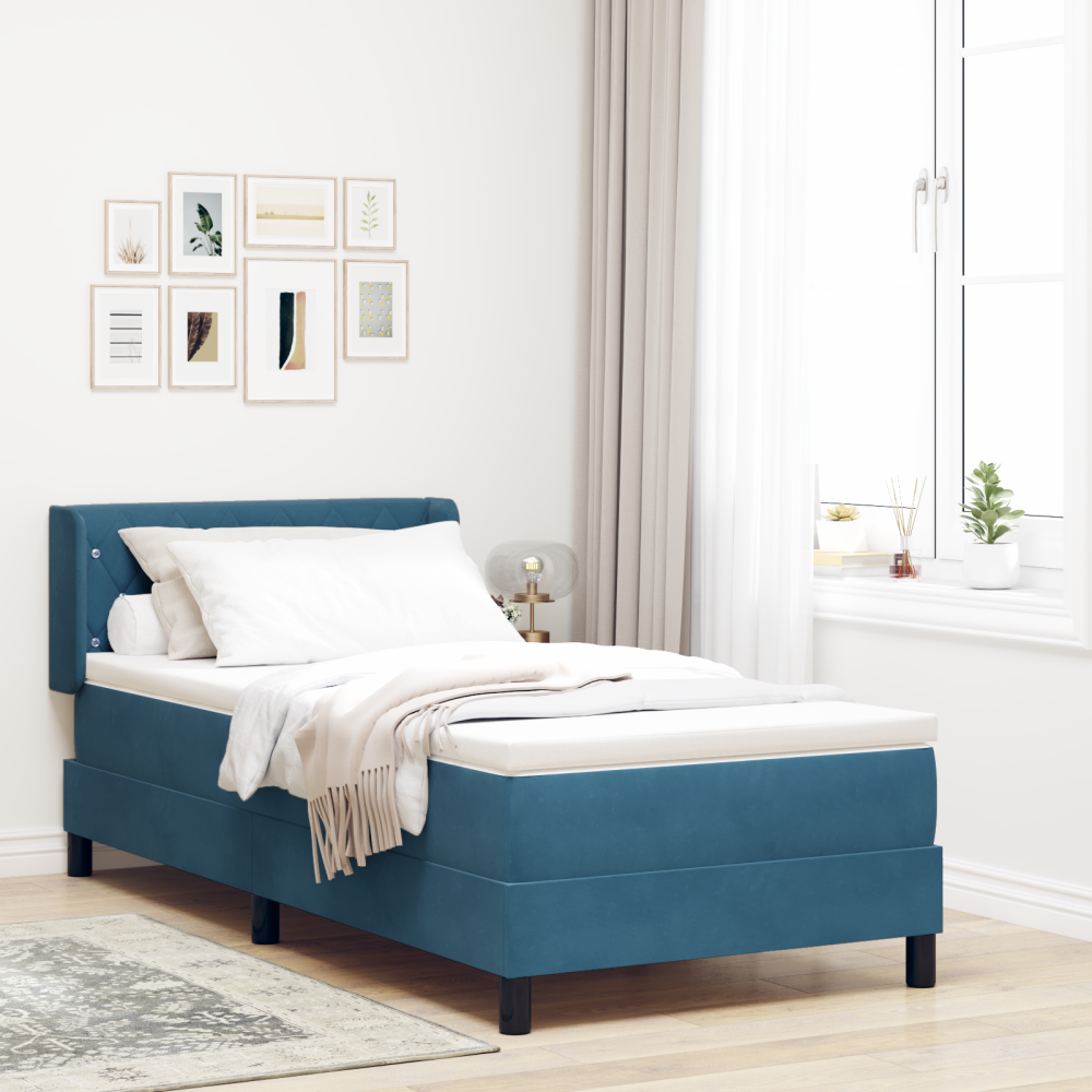 vidaXL Resårsäng med madrass 90x190 cm mörkblå sammet