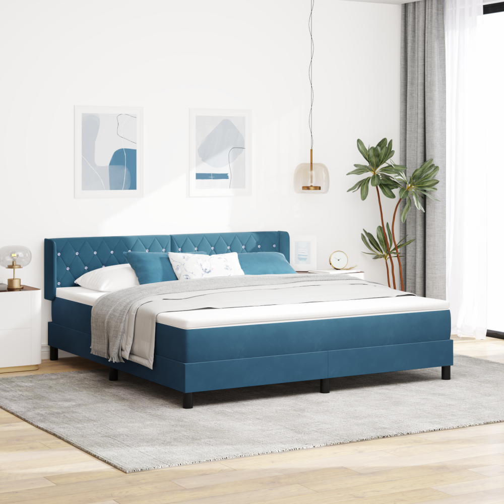 vidaXL Bäddfjäder med huvudgavel Mörkblå 200 x 180 cm Sammet
