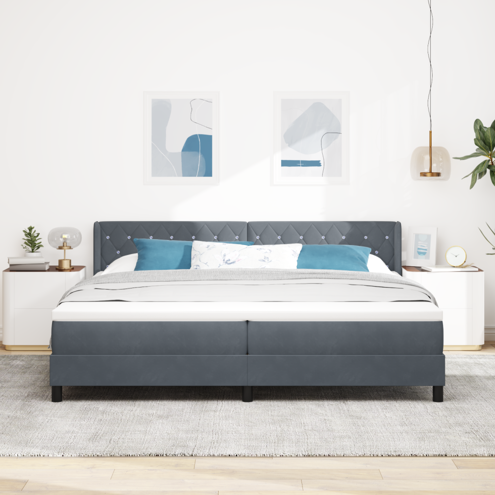 vidaXL Resårsäng med madrass 200x200 cm mörkgrå sammet