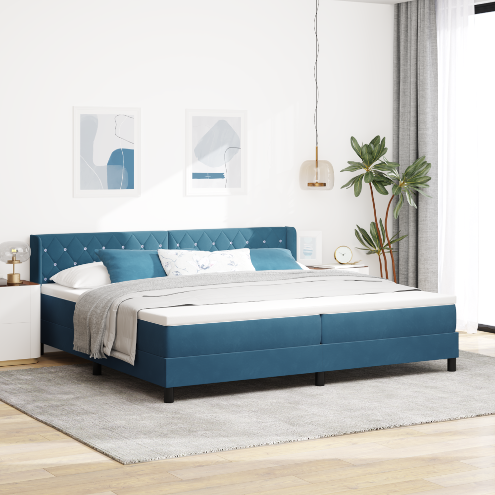 vidaXL Boxspring Säng med Madrass Mörkblå 200x200 cm Sammet