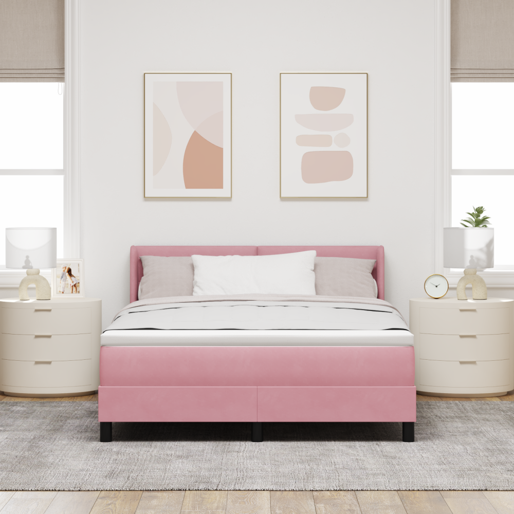 vidaXL Bäddfjäder med huvudgavel Rosa 200 x 160 cm Sammet