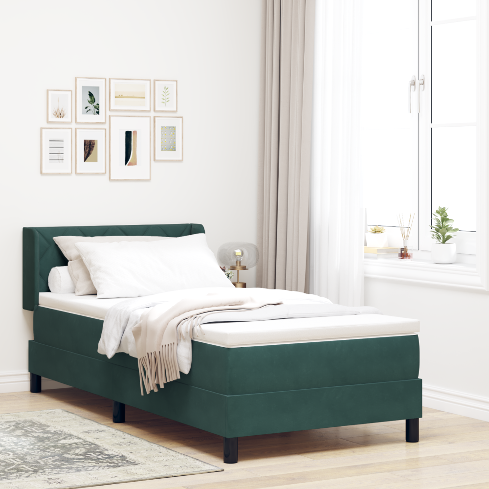 vidaXL Resårsäng med madrass 90x190 cm mörkgrön sammet